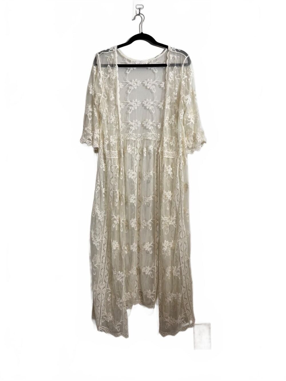 Cream Ivory Boho Lace Sheer Long Kimono Cardigan